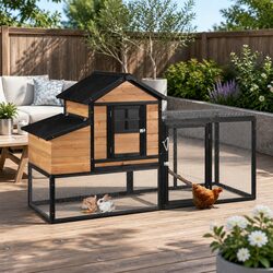 Wooden Chicken Coop Rabbit Hutch Large Outdoor Run Cage Bunny House with Ramp