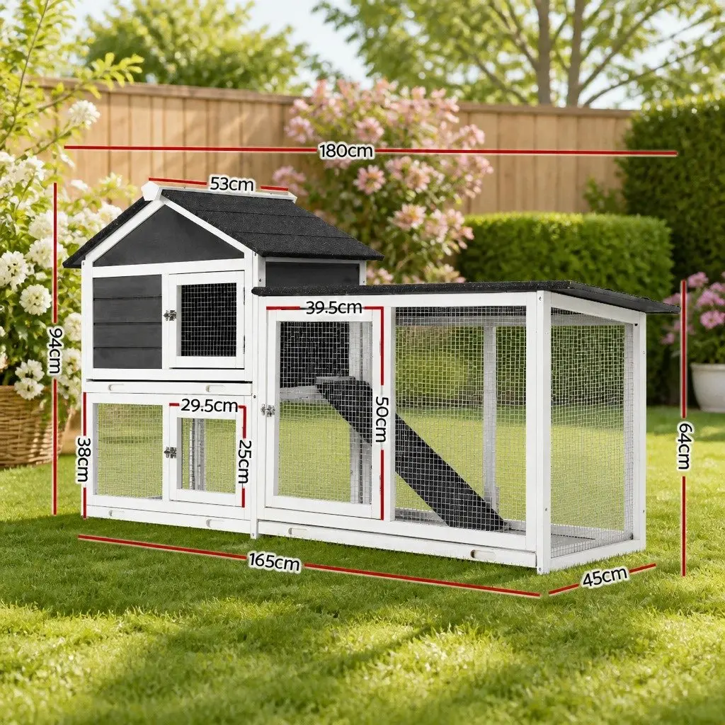 Wooden Chicken Coop Rabbit Hutch Extra Large Weather Resistant with Ramp Grey White