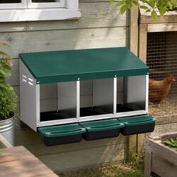 Chicken Nesting Box Roll Away 3 Holes Wall Mounted Nest Box Green Galvanized