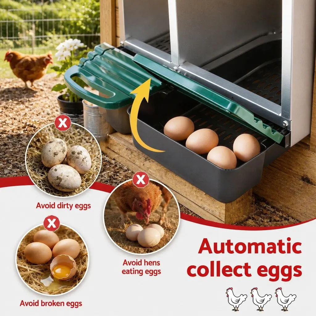 Chicken Nesting Box Roll Away 3 Holes Wall Mounted Green Galvanized Metal