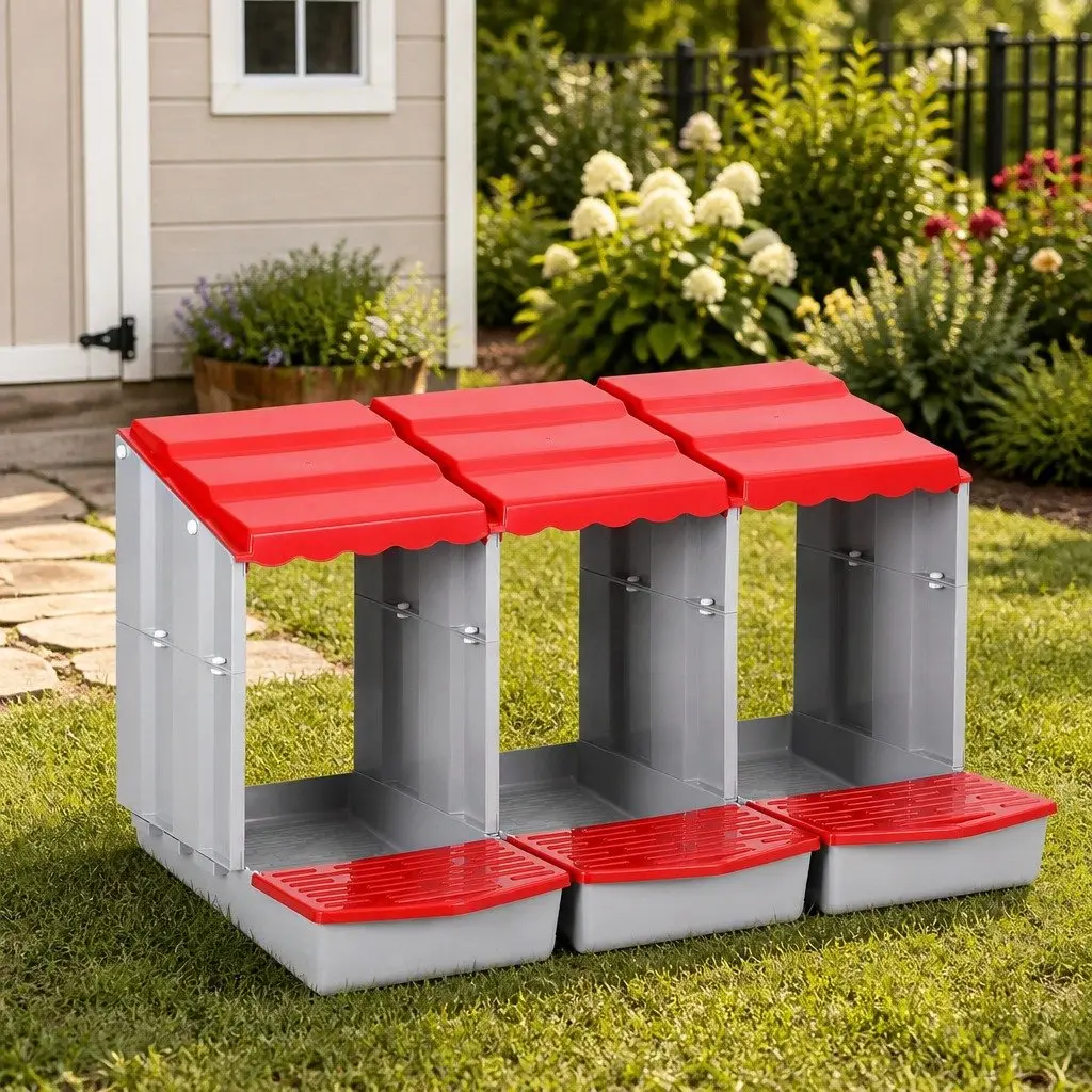 Chicken Nesting Box 3 Hole Roll Away Egg Collection Red