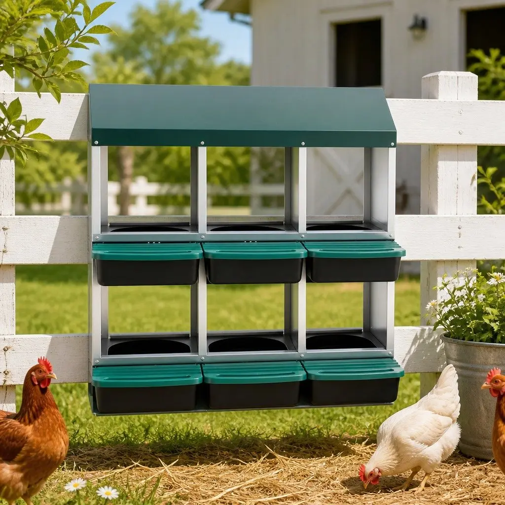 Chicken Nesting Box Roll Away Automatic Egg Collection 6 Holes Galvanized Sheet Metal Green