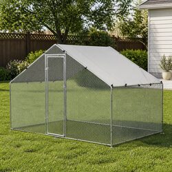 Large Outdoor Pet Enclosure Walk-in Chicken Coop Rabbit Hutch Run 3x2x2m Silver
