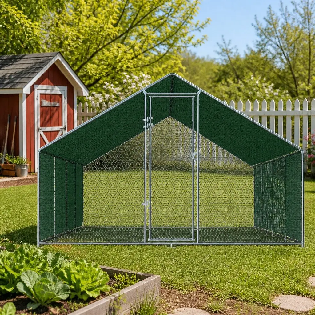 Chicken Coop Cage Galvanised Steel Spacious 3x8x2m Silver Pet Housing Run