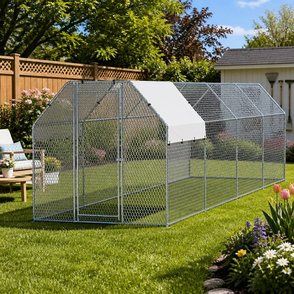 Chicken Coop Walk In Hen House Spacious 2m x 8m Silver Galvanised Steel Frame