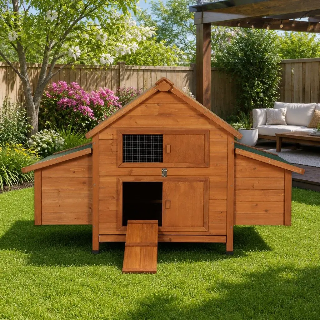 Large Wooden Chicken Coop Rabbit Hutch 150cm with Ramp Brown and Green