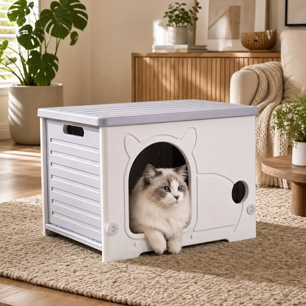 Cat House Enclosed Shelter Stackable Bench Box Pet Carrier Indoor Outdoor Grey
