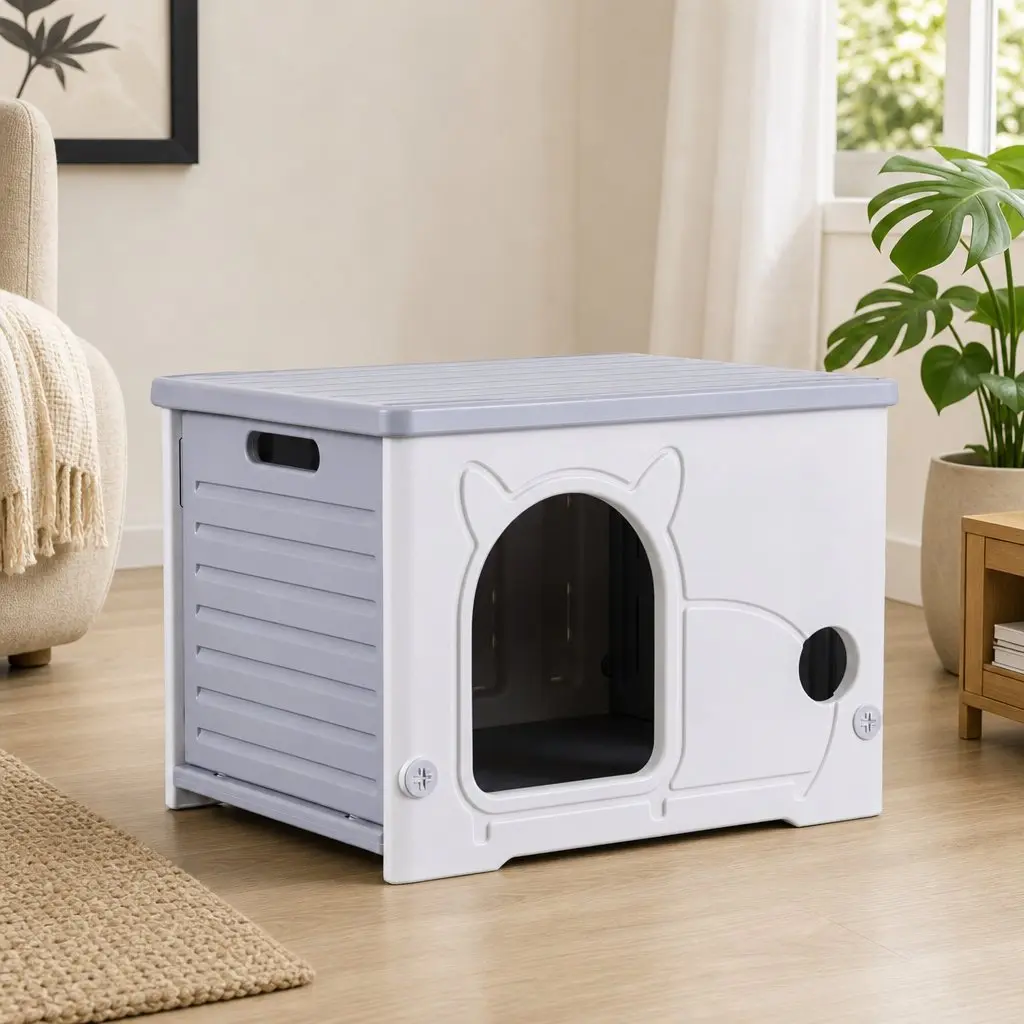 Cat House Enclosed Shelter Stackable Bench Box Pet Carrier Indoor Outdoor Grey