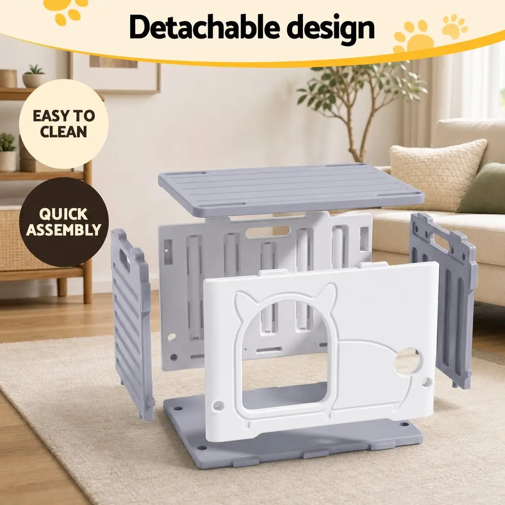 Cat House Enclosed Shelter Stackable Bench Box Pet Carrier Indoor Outdoor Grey