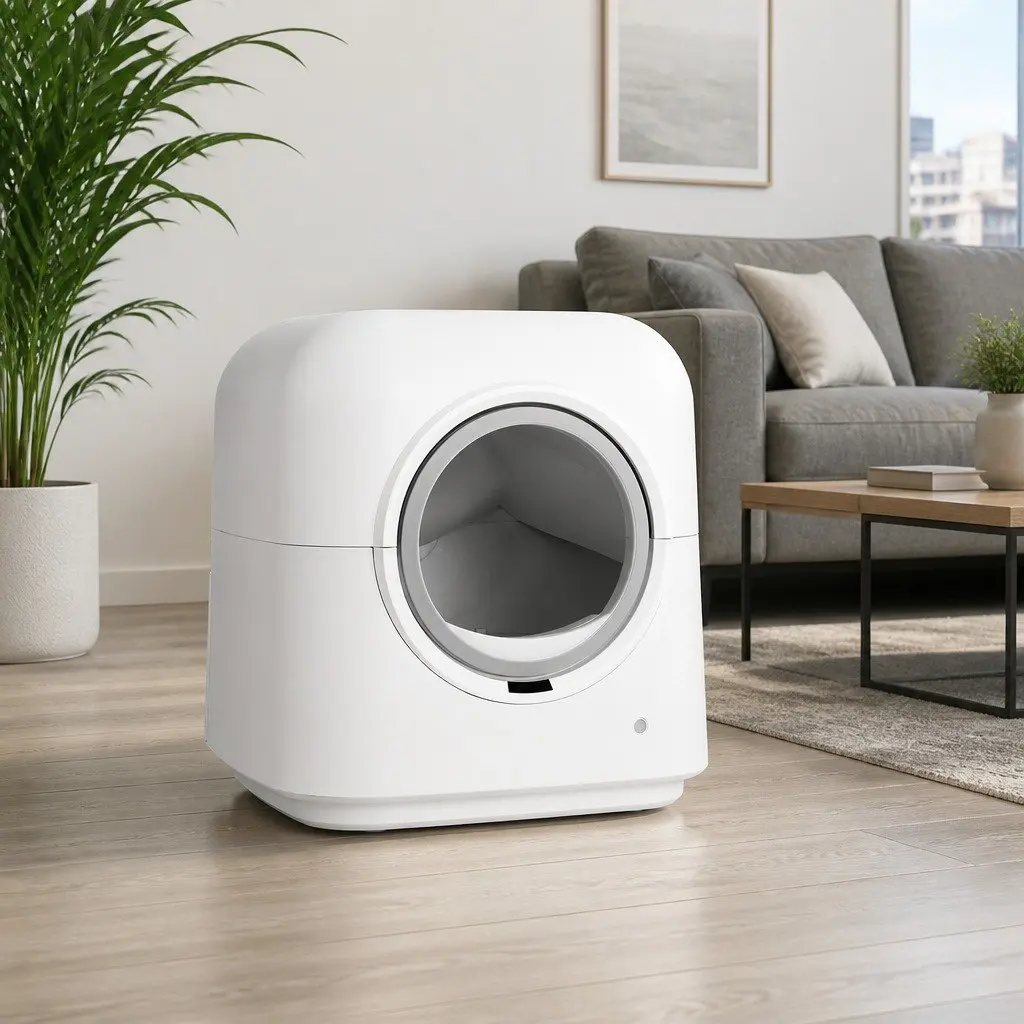 Automatic Cat Litter Box Smart Self-Cleaning White Plastic Large Size