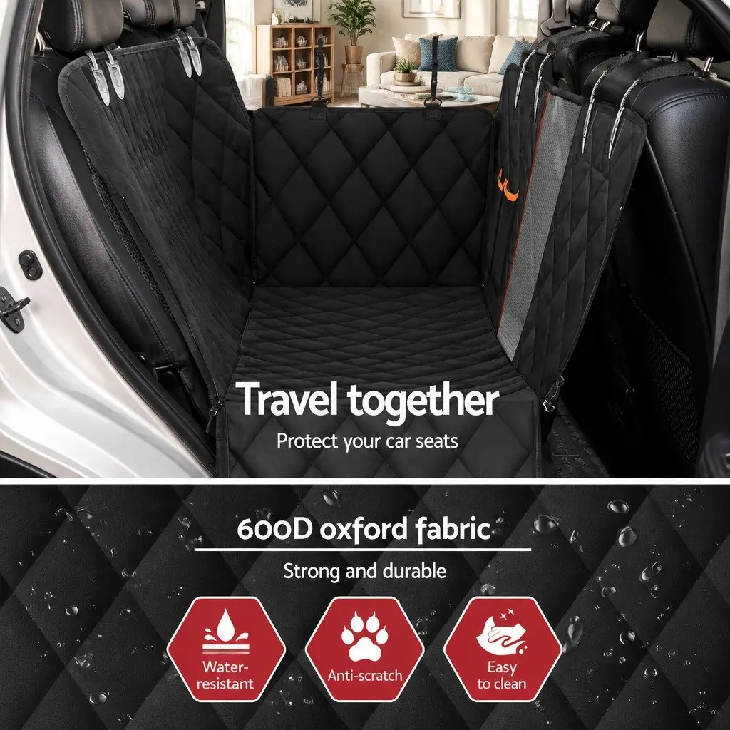 Pet Car Seat Cover Water-Resistant Non-Slip Hammock Bench Tailgate Protector Black 132cm L x 140cm W