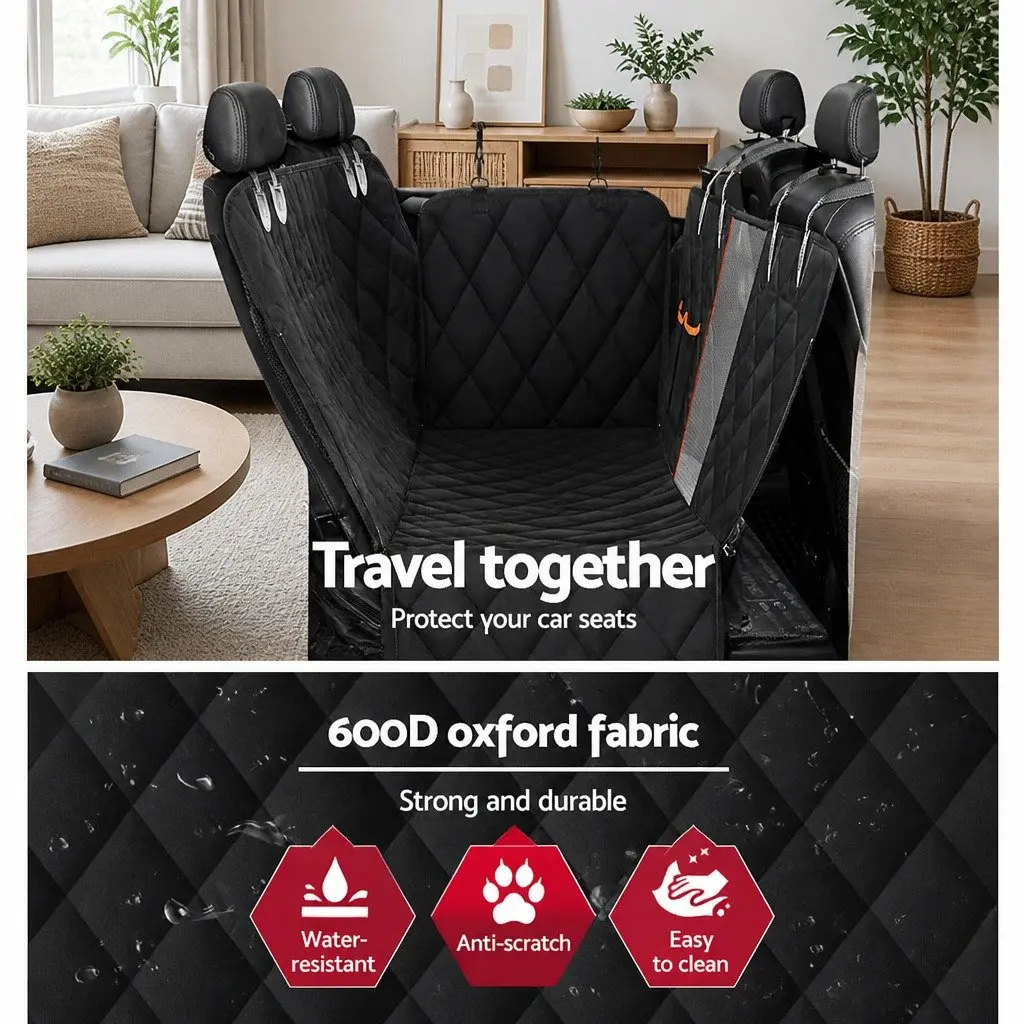Pet Car Seat Cover Waterproof Non-Slip Back Hammock Bench Tailgate Black 600D Oxford Fabric 137cm x 147cm