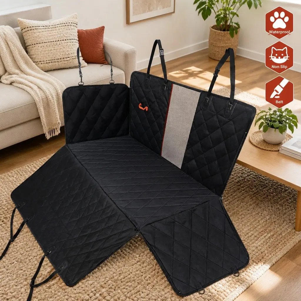Pet Car Seat Cover Waterproof Non-Slip Back Hammock Bench Tailgate Black 600D Oxford Fabric 137cm x 147cm