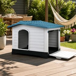Extra Large Dog Kennel Outdoor Plastic Pet House Shelter XL Blue Puppy Cabin