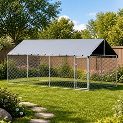 Dog Kennel Large Outdoor Pet Run Cage Enclosure Silver 2M x 4M Heavy Duty