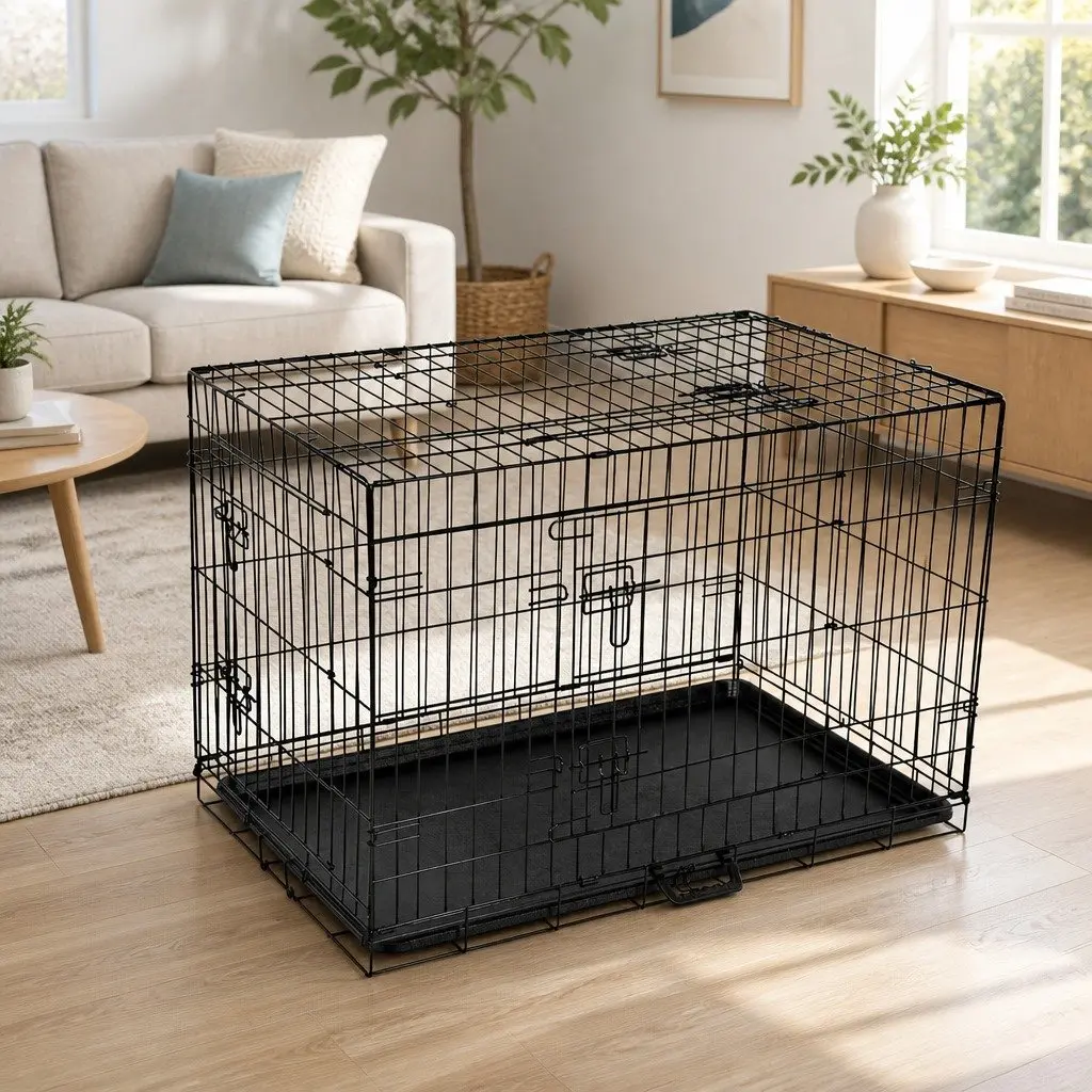 36 Inch Dog Cage Crate Kennel Foldable 3 Door Medium Pet Black