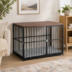 Extra Large Dog Crate Furniture 107cm Pet Cage Wooden Black Modular Playpen