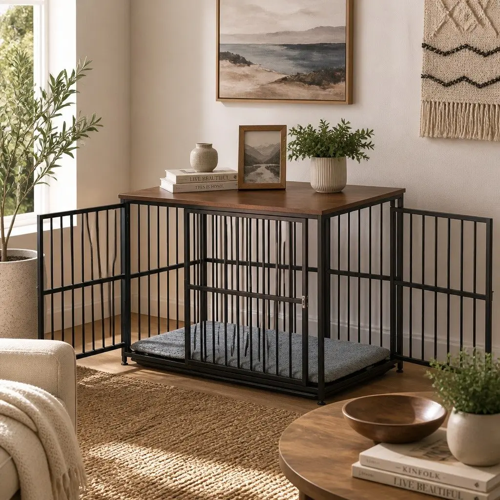 Dog Crate Furniture Extra Large Modular Playpen 107cm Black Wooden