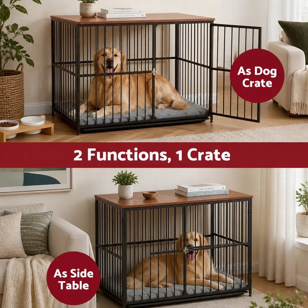 Dog Crate Furniture Extra Large Modular Playpen 107cm Black Wooden