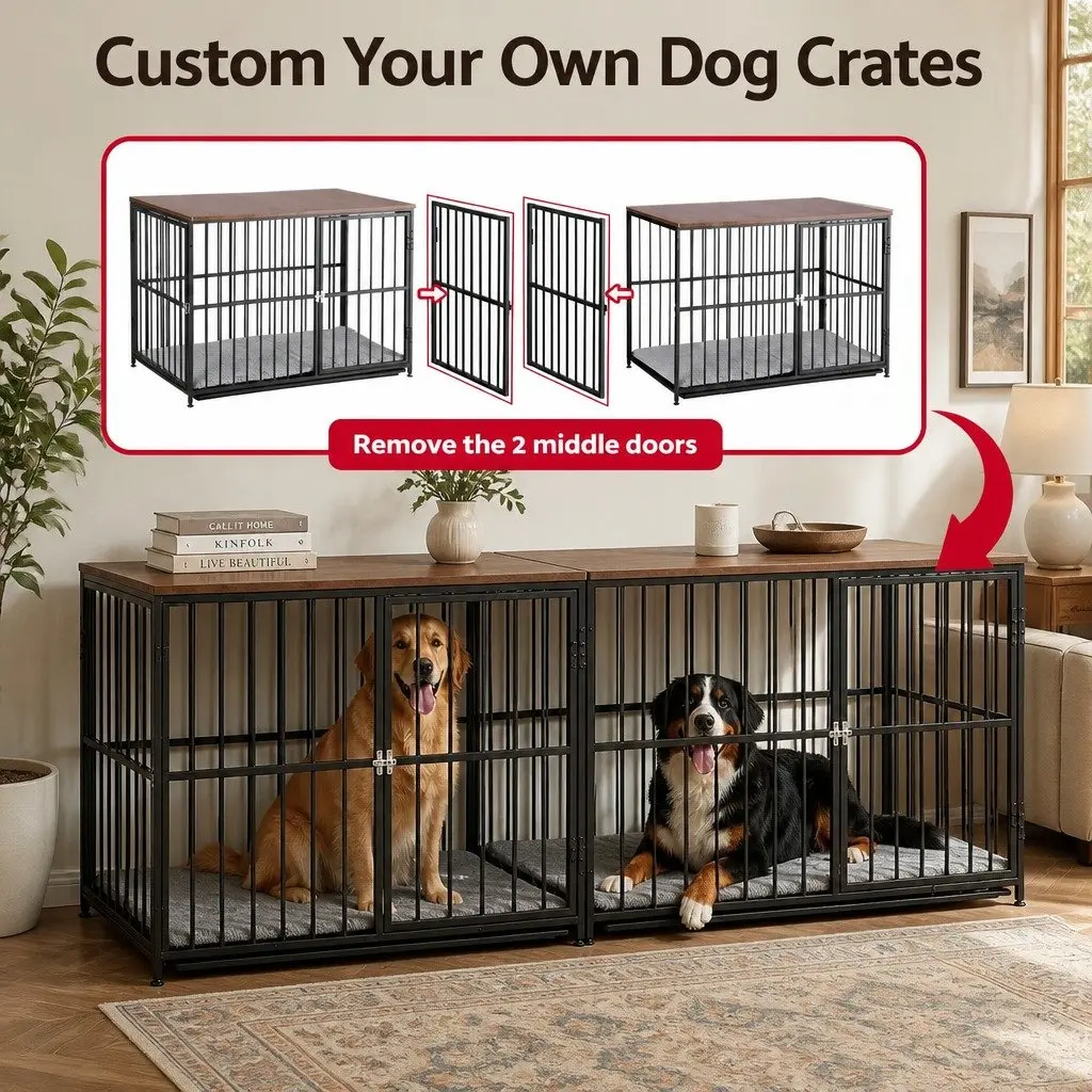 Dog Crate Furniture Extra Large Modular Playpen 107cm Black Wooden