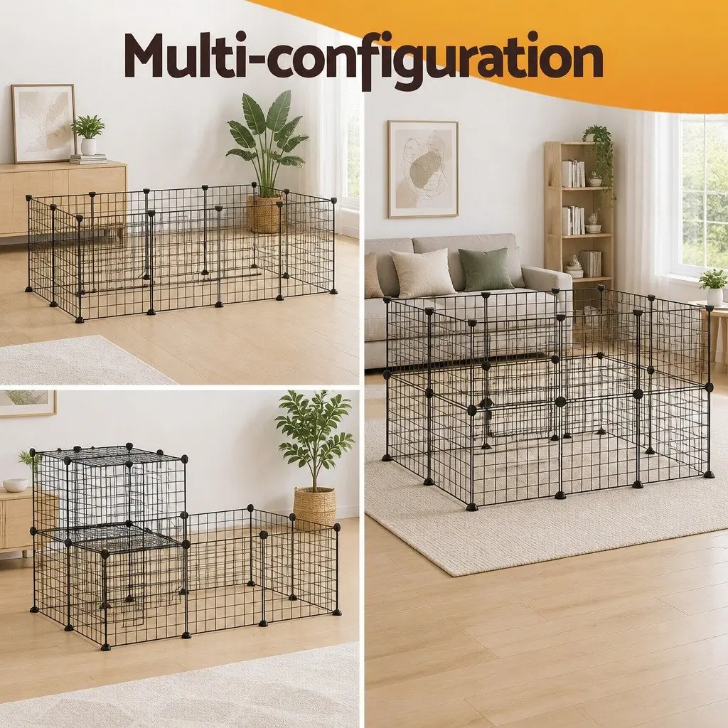 Dog Playpen Enclosure 20 Panel Metal Fence Foldable Black Iron Steel