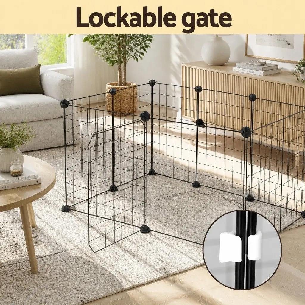 Dog Playpen Enclosure 20 Panel Metal Fence Foldable Black Iron Steel