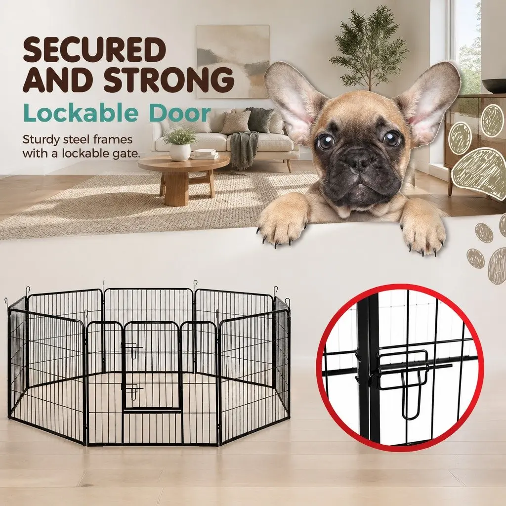 Dog Playpen 8 Panel Foldable Exercise Enclosure Black 32
