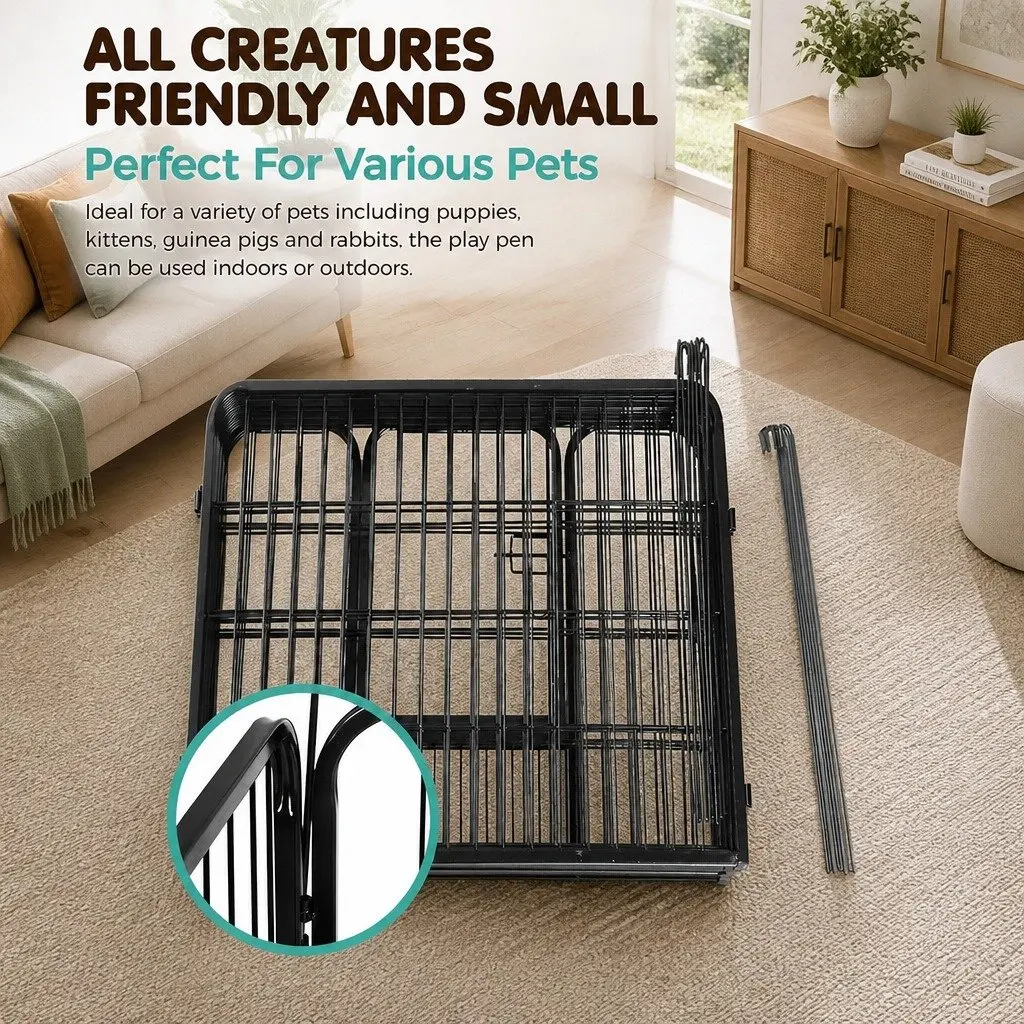 Dog Playpen 8 Panel Foldable Exercise Enclosure Black 32