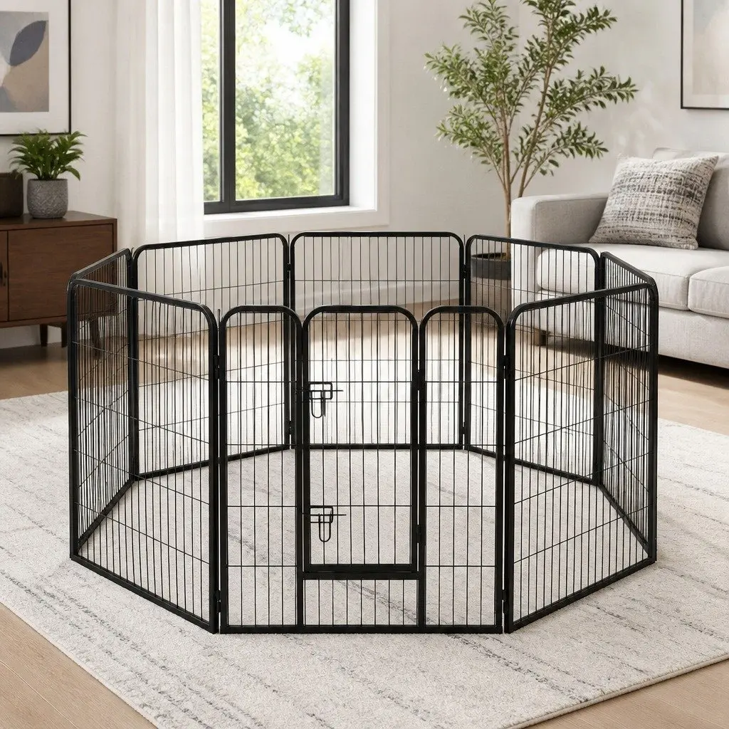Dog Playpen 8 Panel Foldable 40 Inch Black Steel Exercise Fence Enclosure