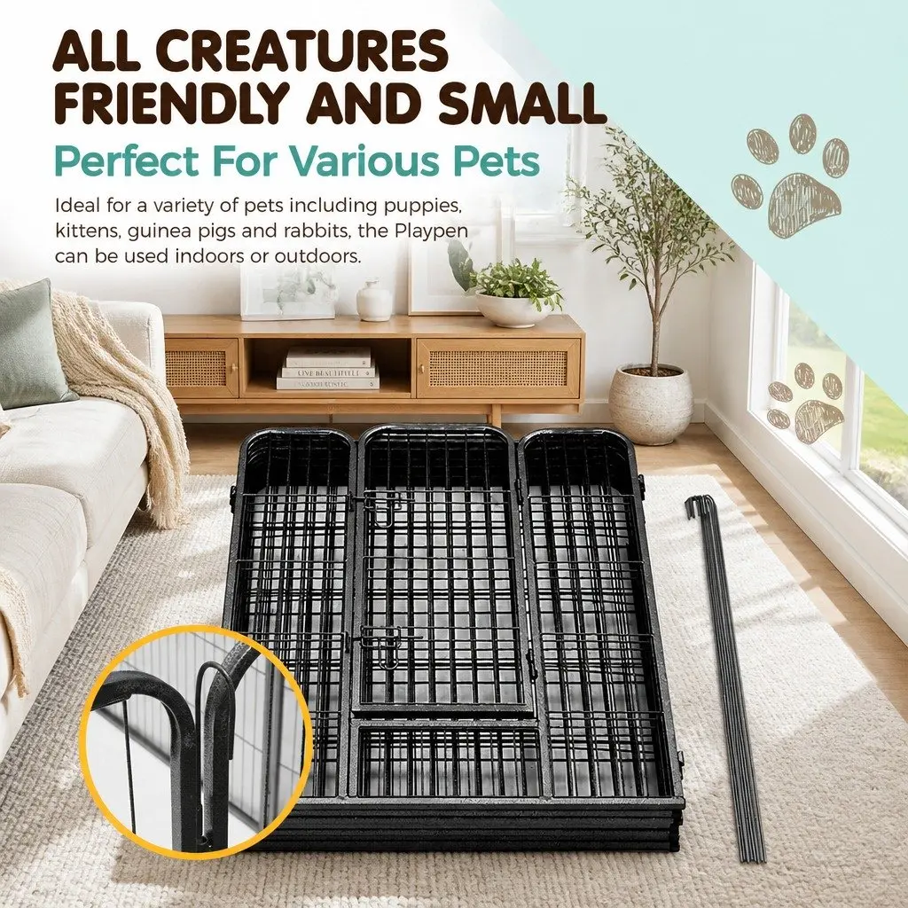 Dog Playpen 8 Panel Foldable 40 Inch Black Steel Exercise Fence Enclosure