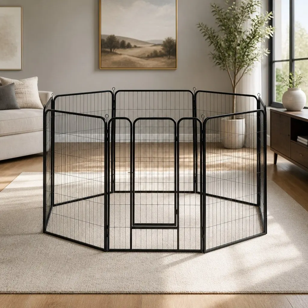 Dog Playpen Foldable 8 Panel Pet Enclosure Black