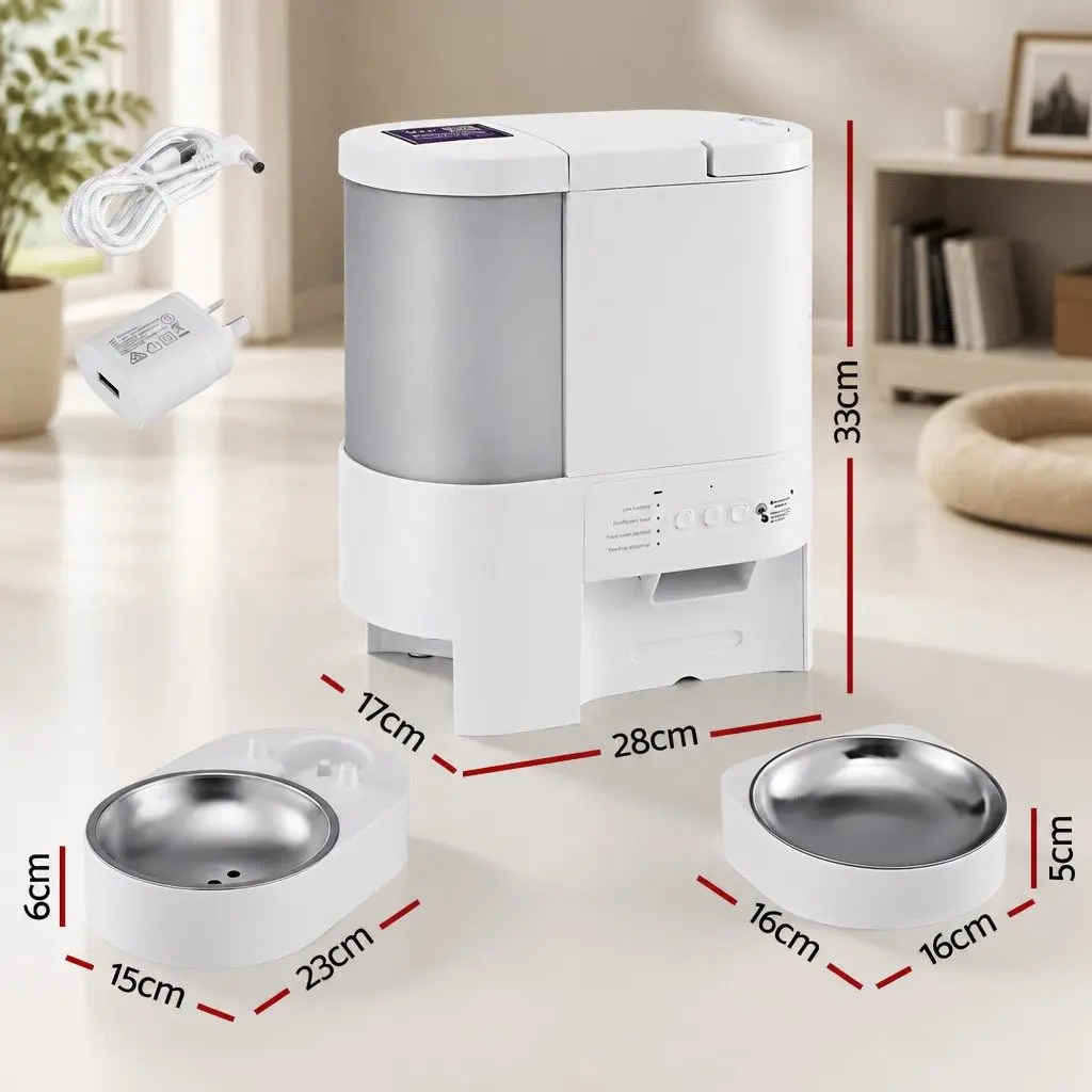 Automatic Pet Feeder Water Dispenser 2-in-1 Smart WiFi App Control 4L White ABS Plastic