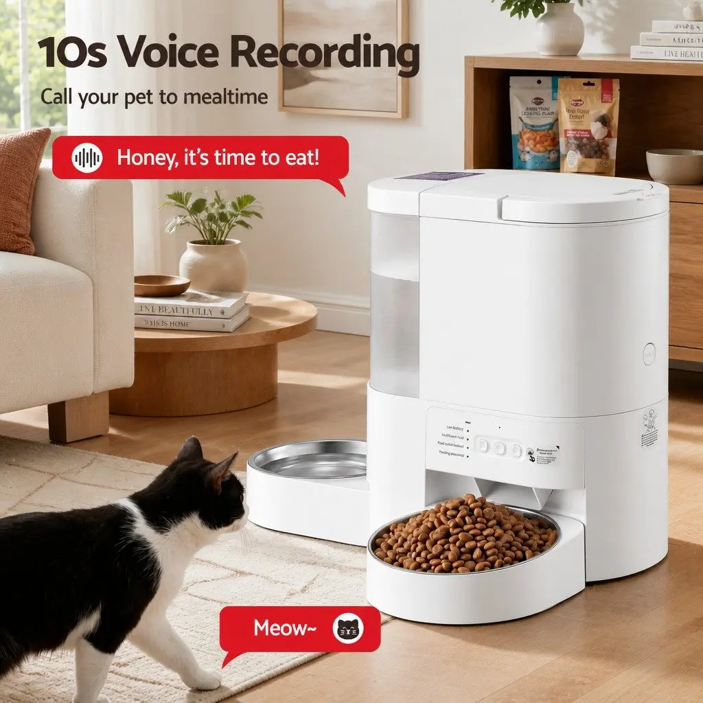 Automatic Pet Feeder Water Dispenser 2-in-1 Smart WiFi App Control 4L White ABS Plastic