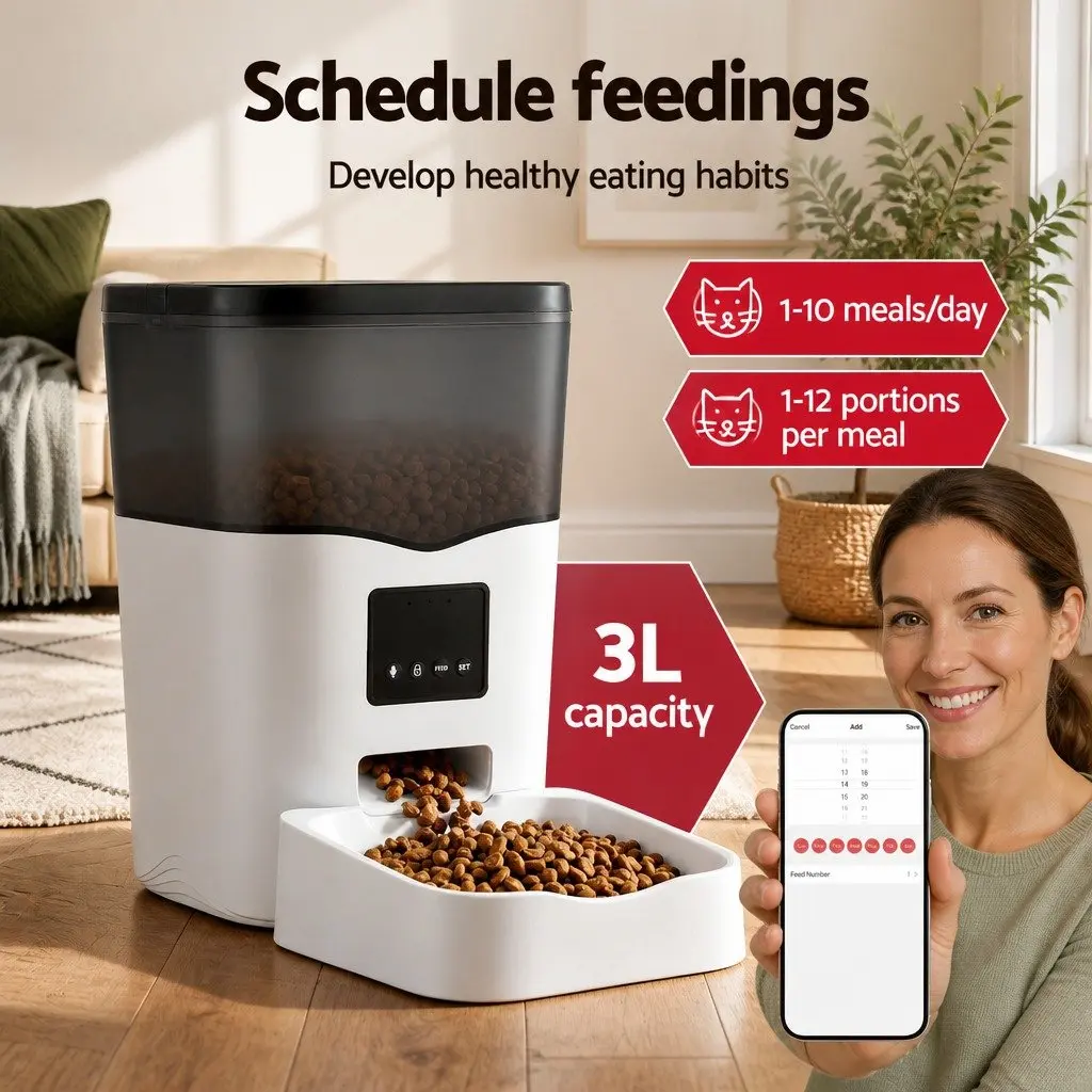Automatic Pet Feeder WiFi Smart Dog Cat Food Dispenser 3L Dry Food Stainless