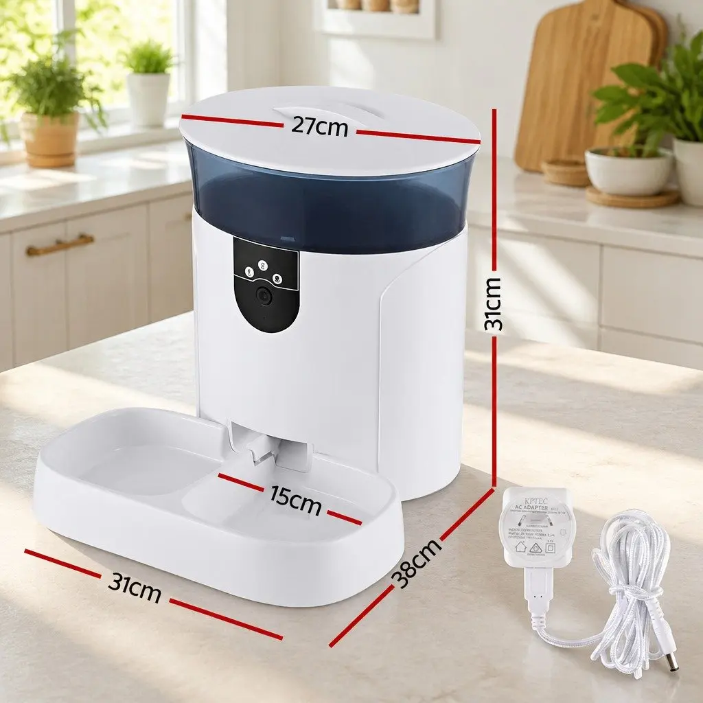Pet Feeder WiFi Camera App Control 7L White Automatic Dog Cat Food Dispenser