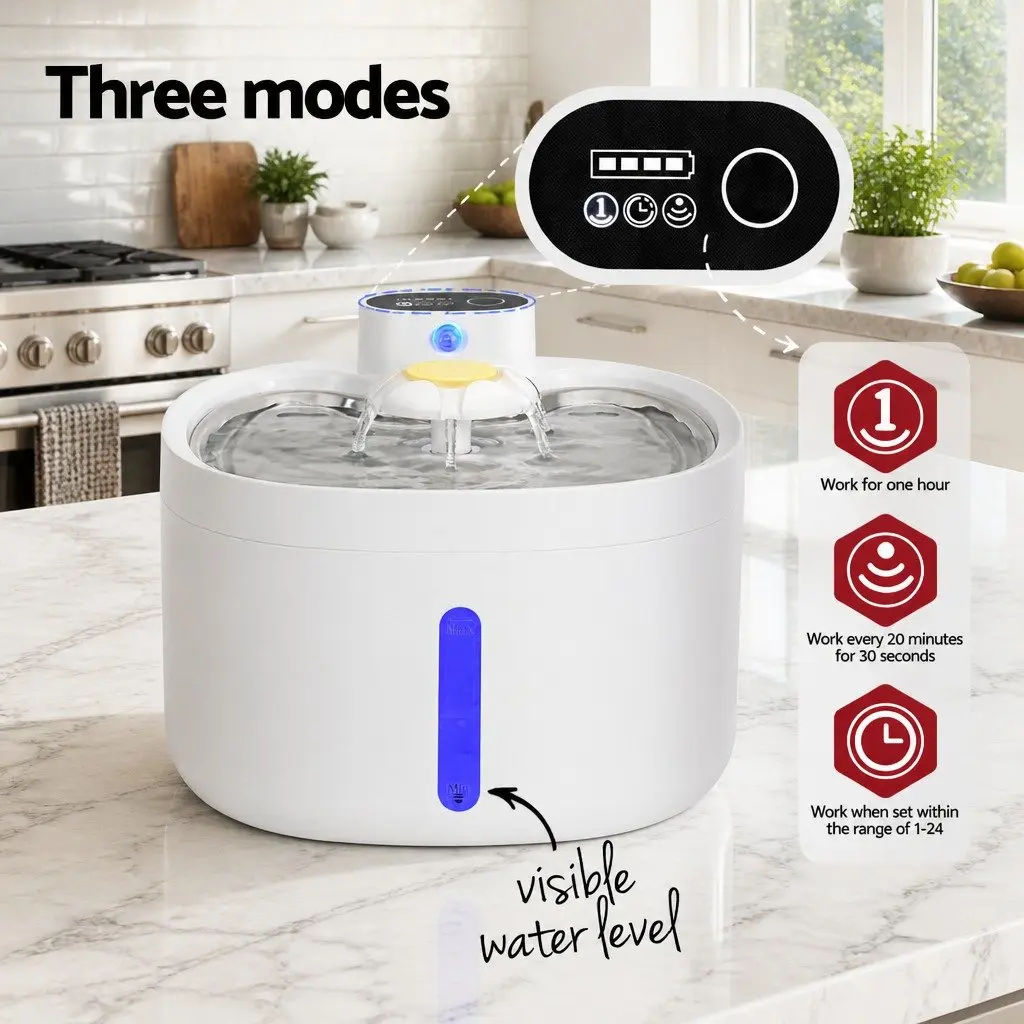 Automatic Pet Water Fountain Feeder Dispenser 2.6L for Dogs Cats White