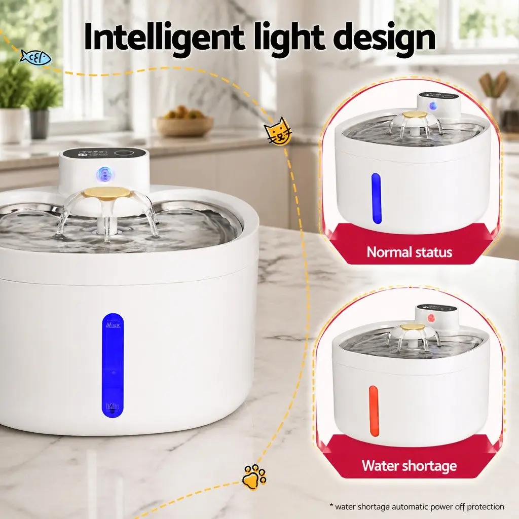 Automatic Pet Water Fountain Feeder Dispenser 2.6L for Dogs Cats White