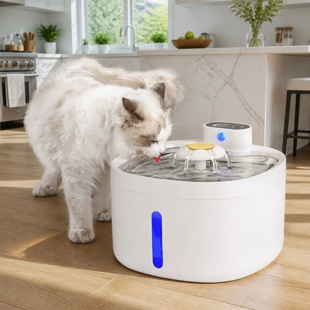 Automatic Pet Water Fountain Feeder Dispenser 2.6L for Dogs Cats White