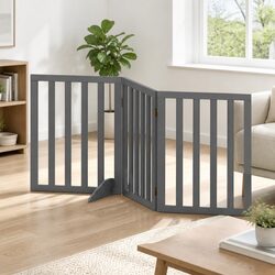 Dog Gate Playpen Enclosure 3 Panels Pet Door Fence Wooden Play Pen Grey Stair