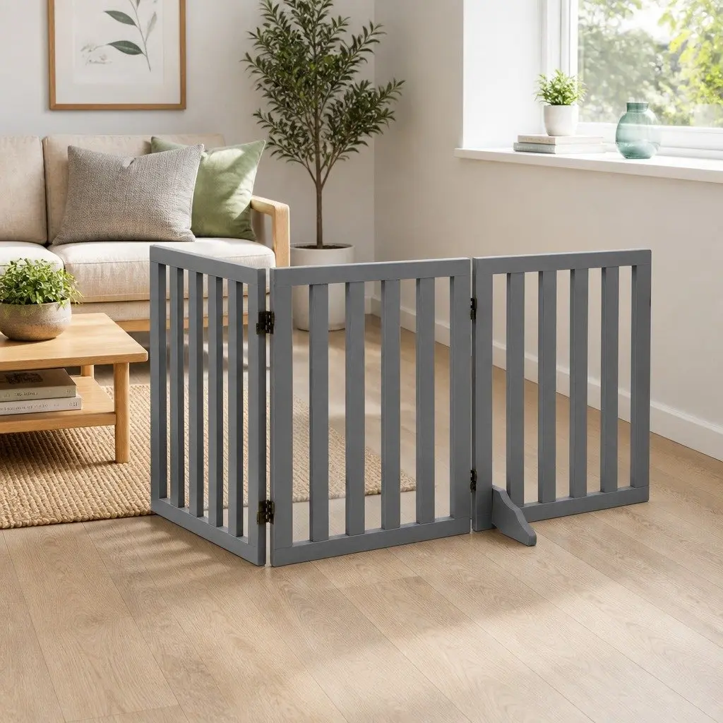 Dog Playpen Enclosure 3 Panels Foldable Grey MDF