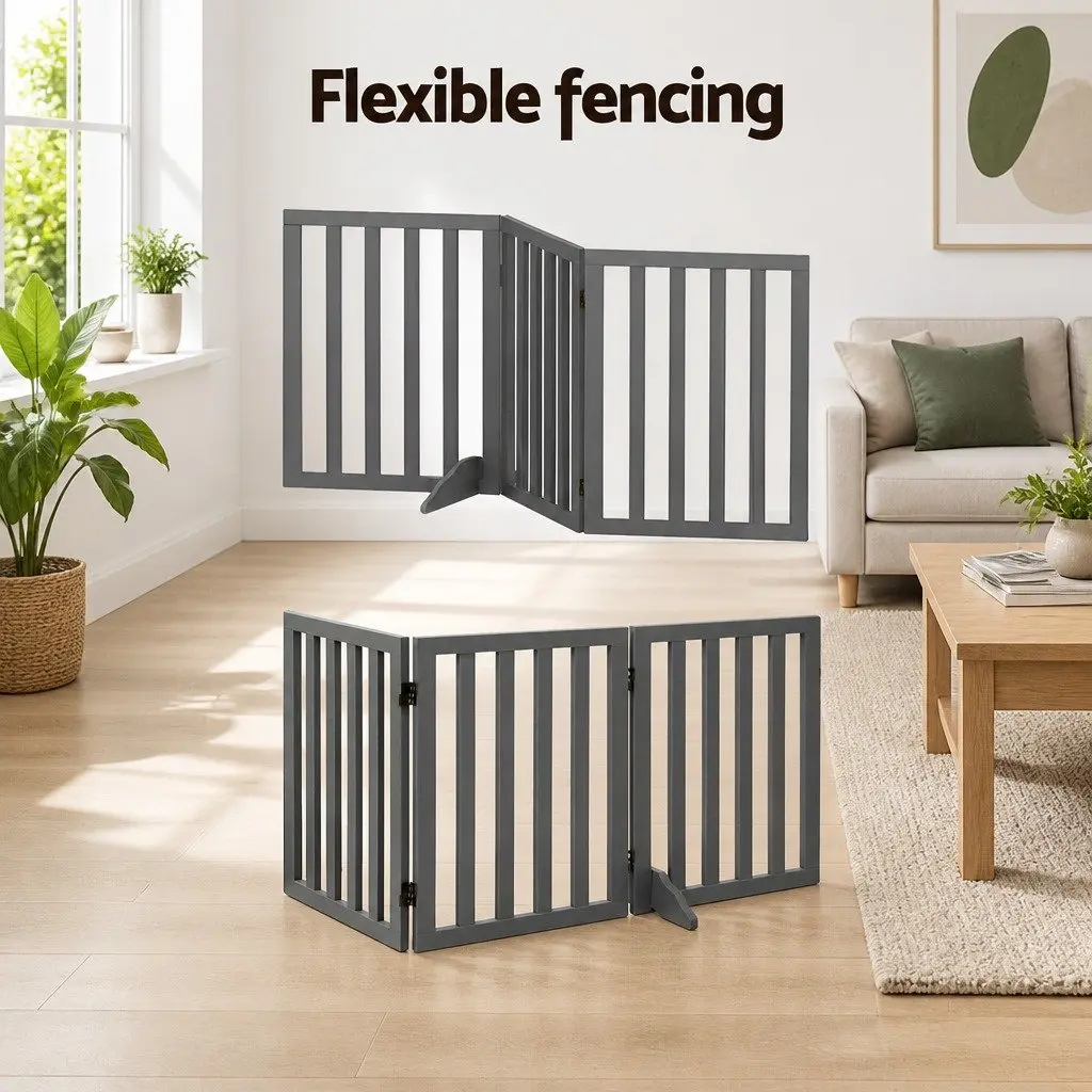 Dog Playpen Enclosure 3 Panels Foldable Grey MDF