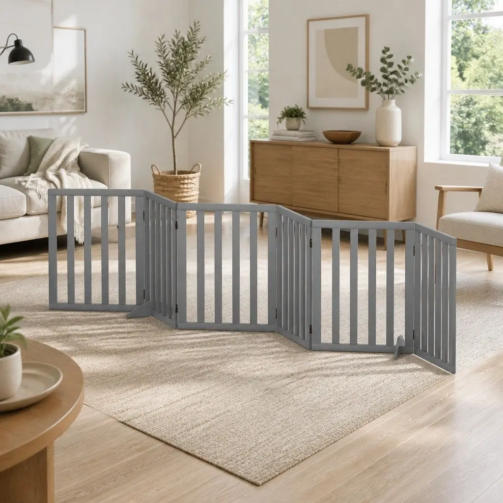 Dog Playpen Enclosure 6 Panel Flexible Arrangement Grey MDF Foldable