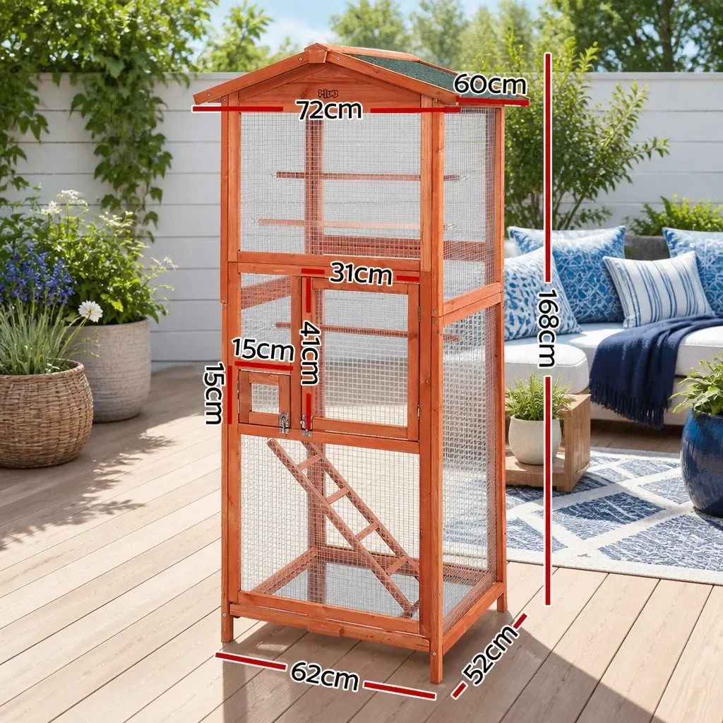 Wooden Bird Cage Spacious 72cm x 60cm x 168cm for Parrots Canaries Indoor Outdoor Use