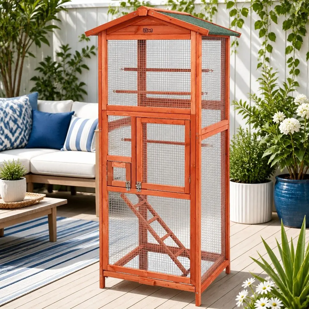 Wooden Bird Cage Spacious 72cm x 60cm x 168cm for Parrots Canaries Indoor Outdoor Use