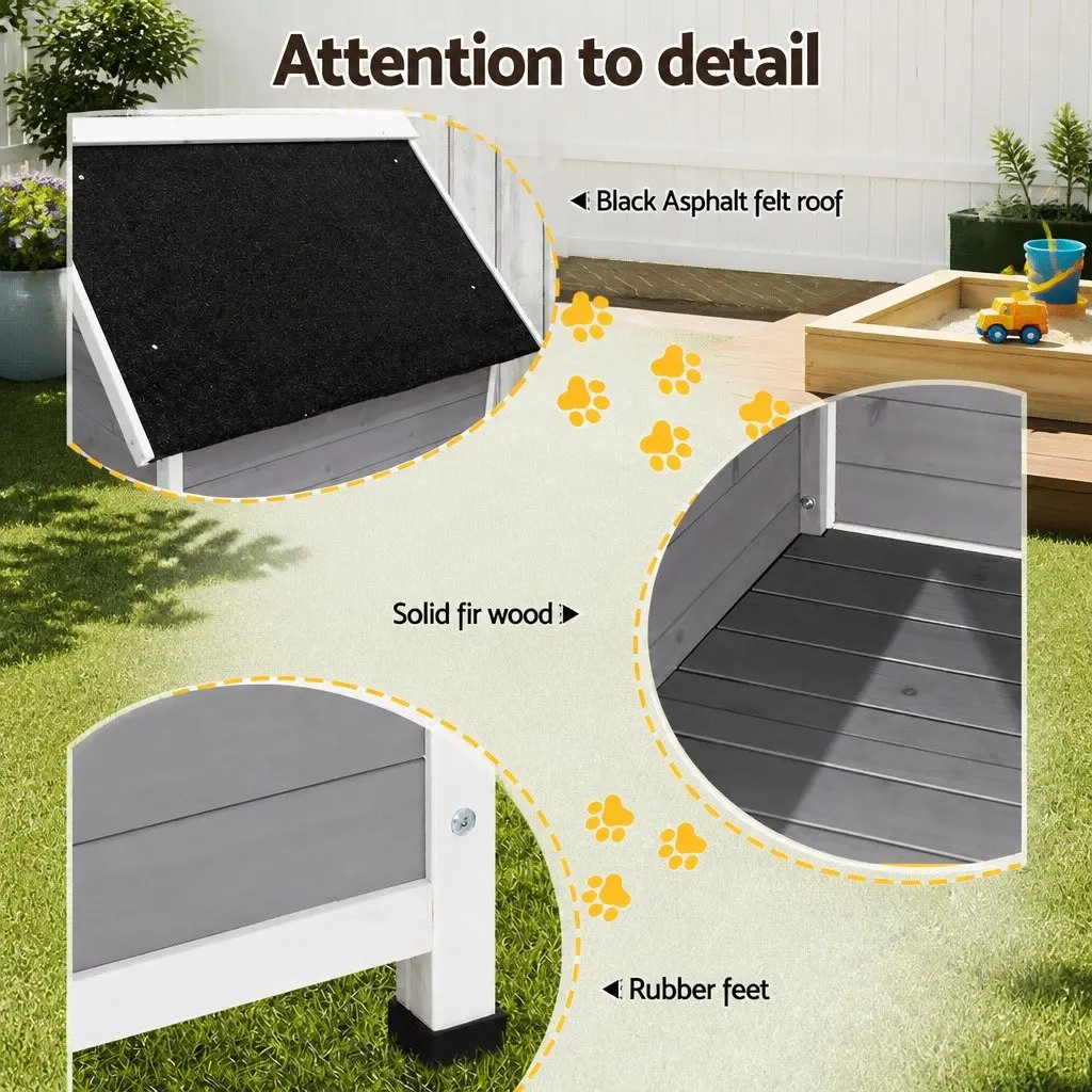 Dog Kennel Wooden Weatherproof Large Grey Outdoor Indoor House