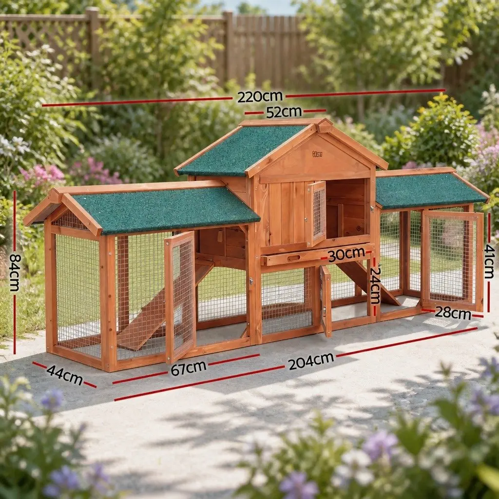 Wooden Pet Hutch Large Outdoor Cage Run House Two-Level Fir Wood with Asphalt Roof