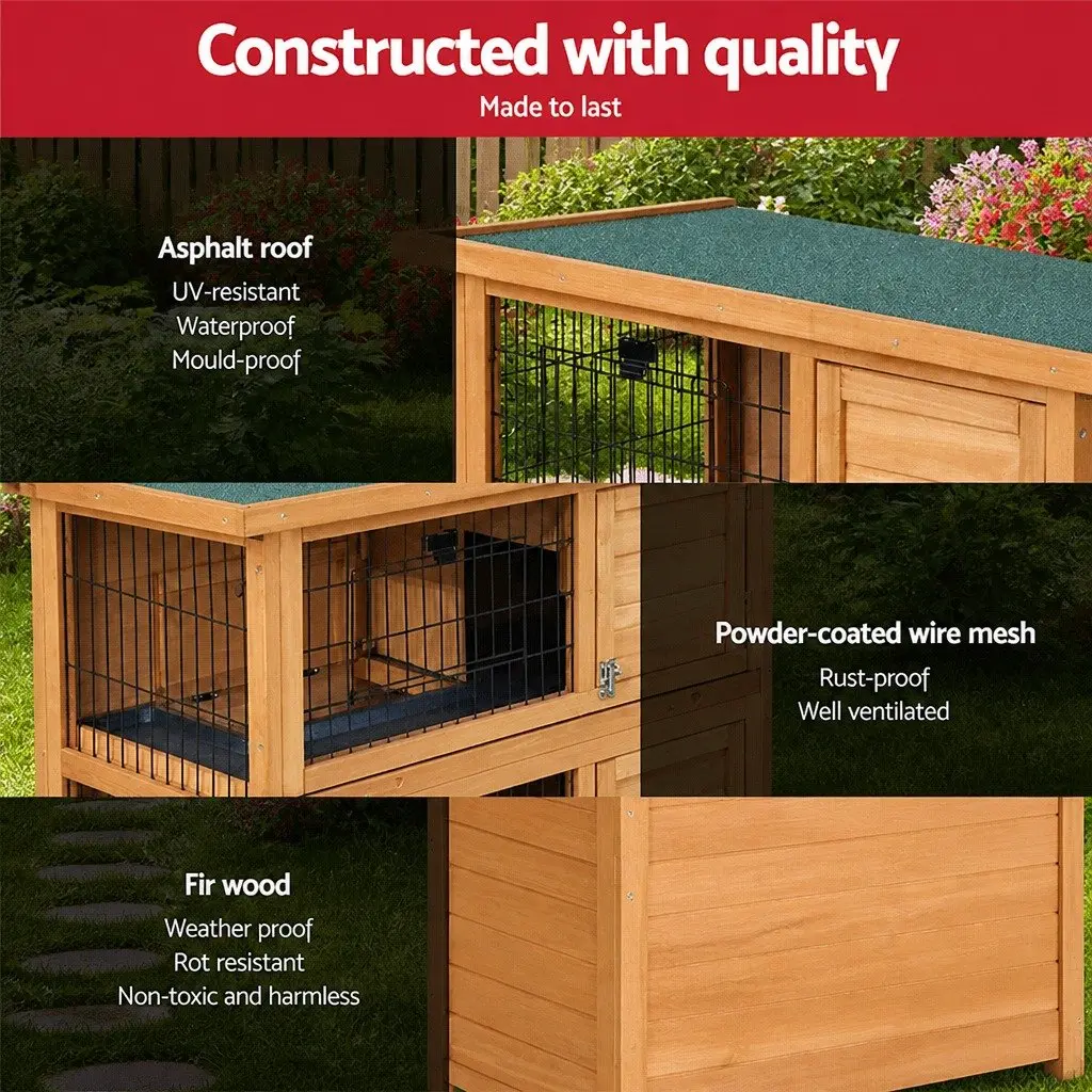 Rabbit Hutch Double Tier Wooden House 91.5cm Natural Wood