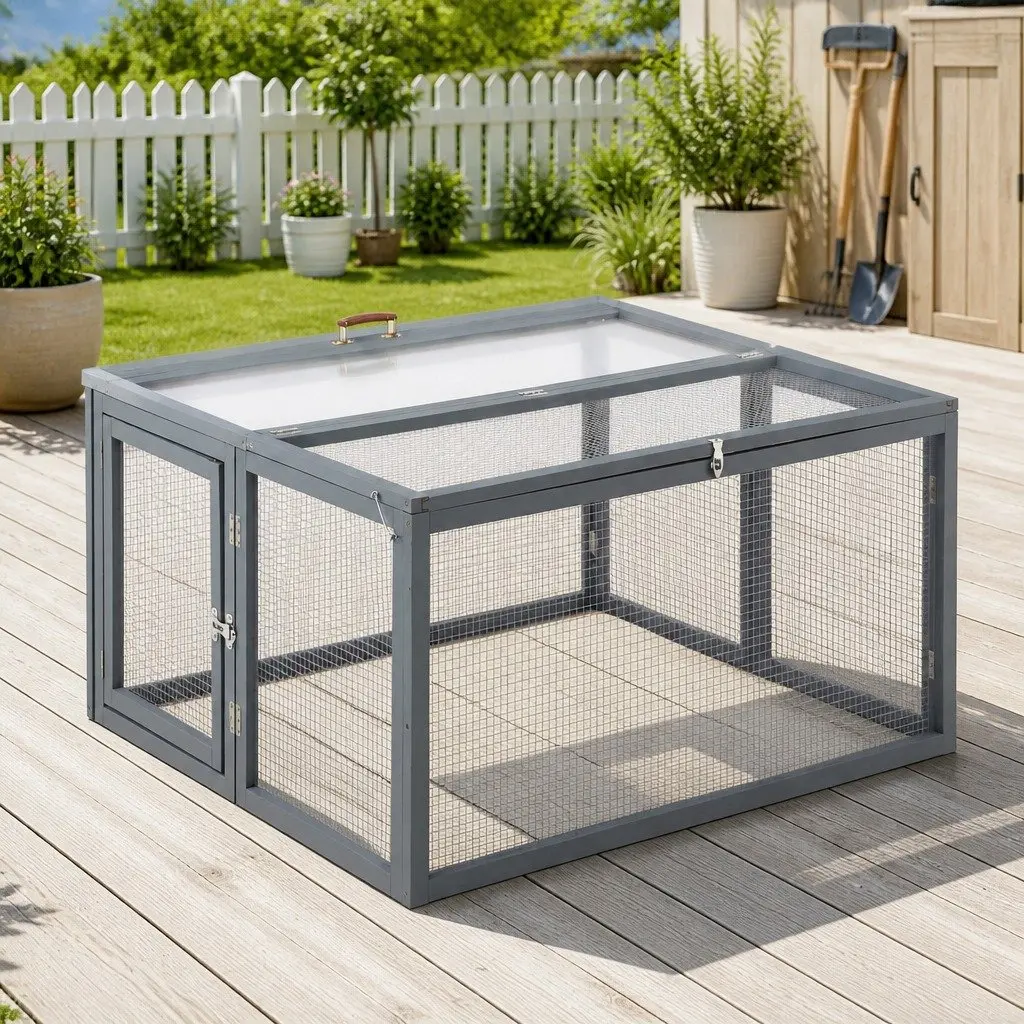 Portable Chicken Coop Rabbit Run Folding Outdoor Cage 110cm Grey Wood