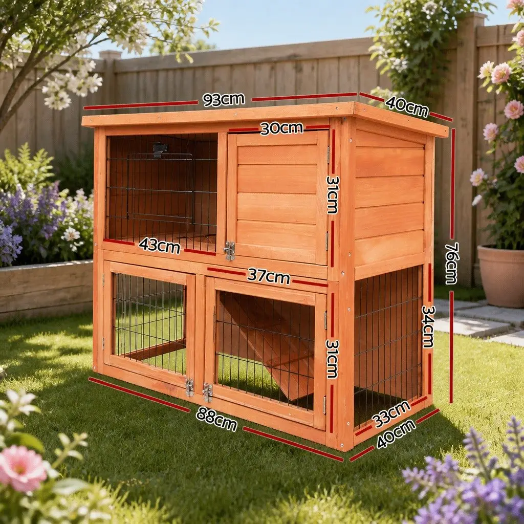 Wooden Rabbit Hutch Two Storey Fir Wood 88cm Brown Small Animal Habitat