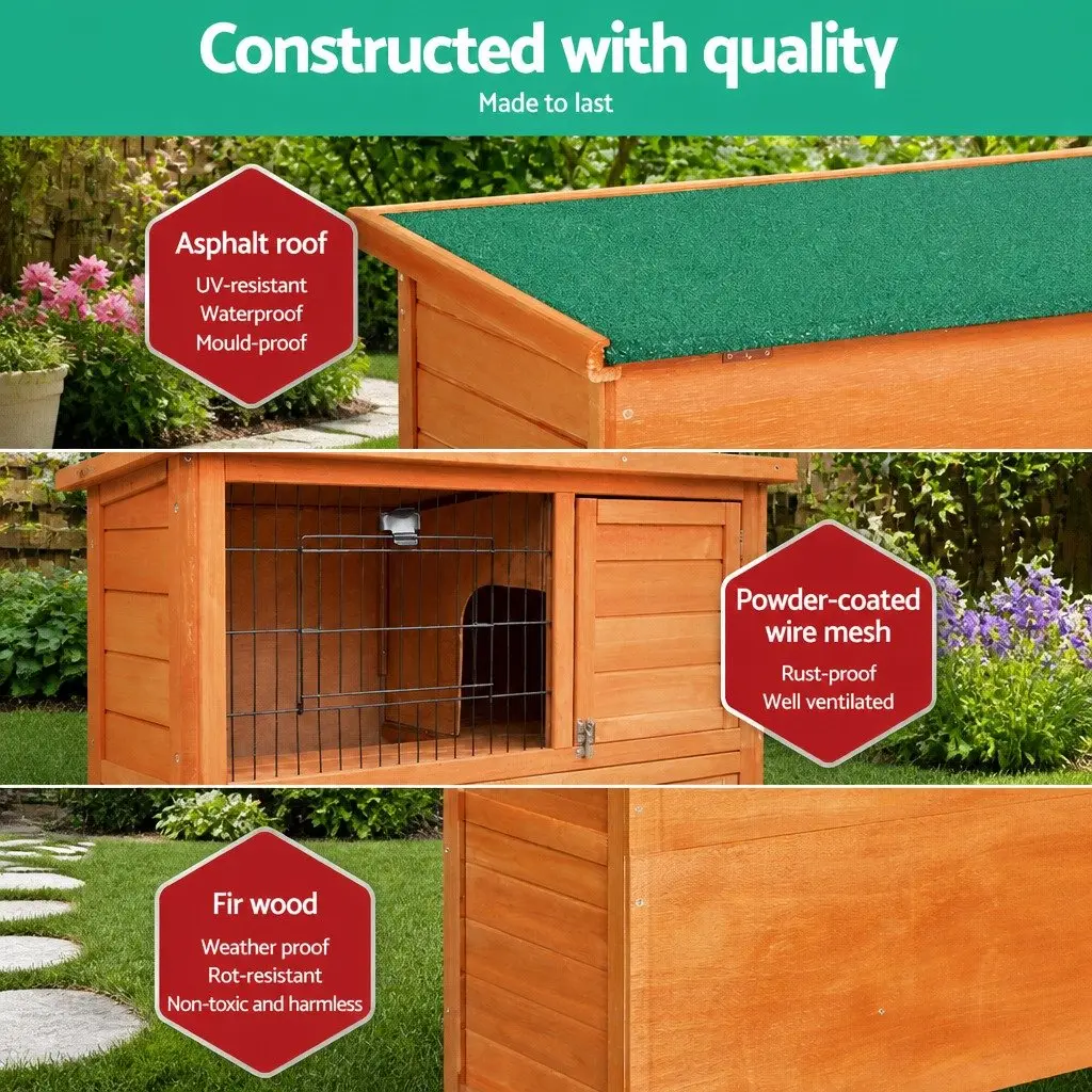 Wooden Rabbit Hutch Two Storey Fir Wood 88cm Brown Small Animal Habitat
